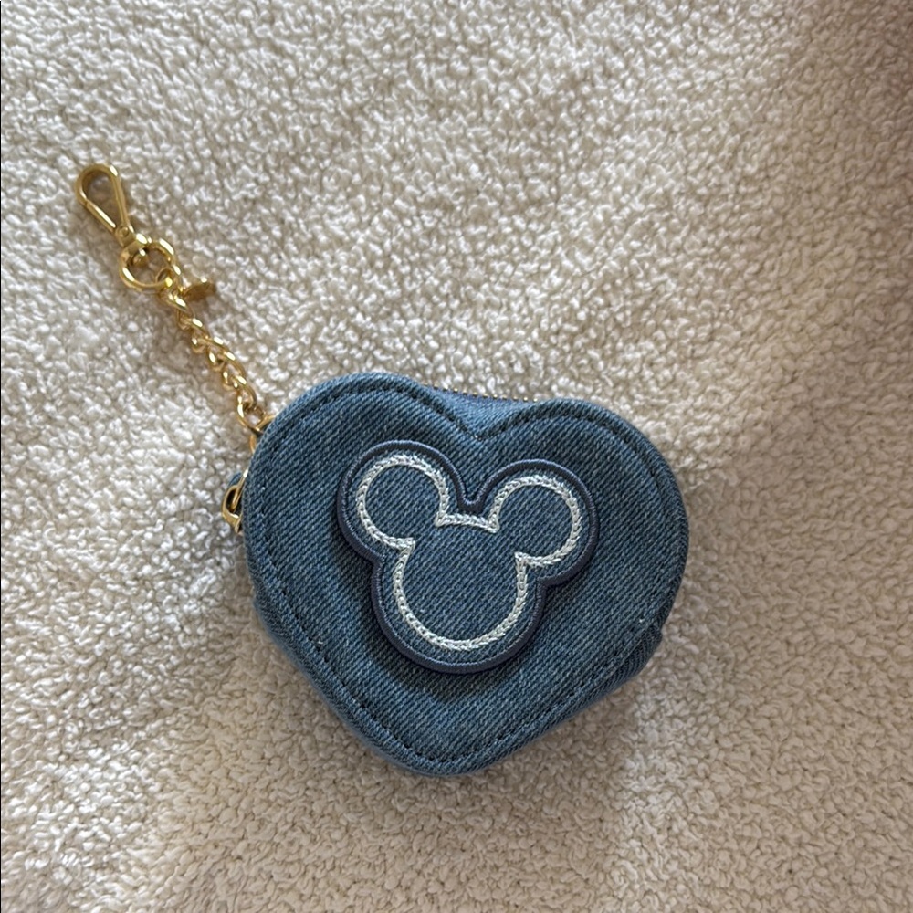 Stoney Clover Lane Heart-Shaped Denim Coin Purse with Mickey Mouse Patch